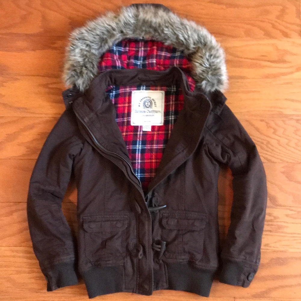 Brown Coat Removable Faux Fur